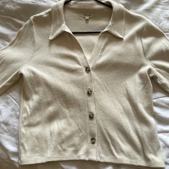 Madewell Brushed Ribbed Polo Crop Cardigan - Picture 3 of 7